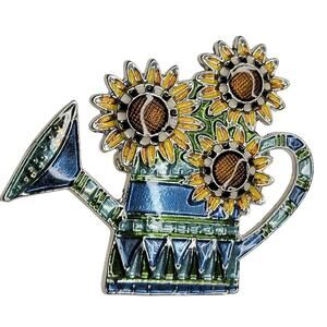 NWT Zarlite by Zarah enamel silver plated sunflower brooch nickel-free pin‎